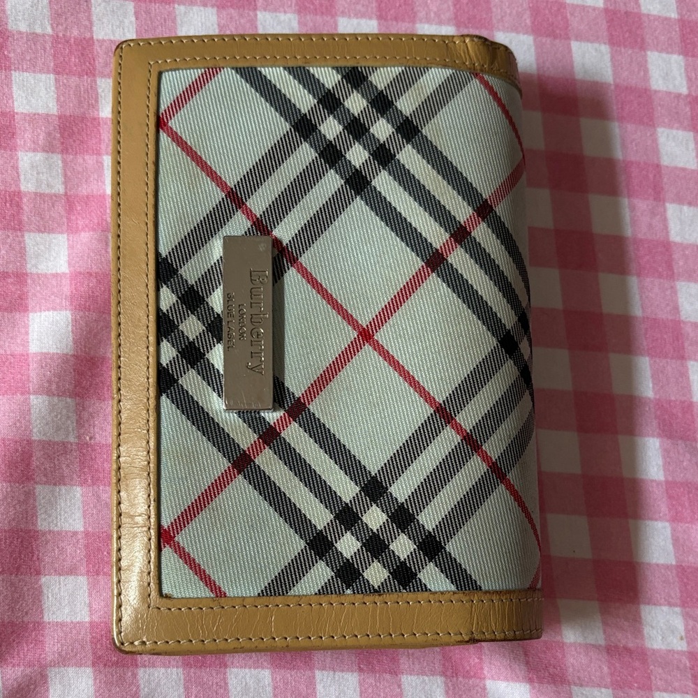 Burberry Plaid Canvas Wallet with Tan Trim
